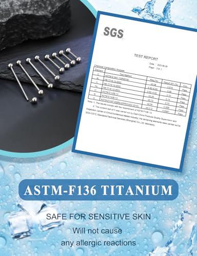 2G 4G 6G 8G 10G 12G 14G 16G Astm F136 Titanium Internally Threaded Nipple Tongue Rings Piercing Jewelry Industrial Straight Barbell Tongue Nipple Ring Bridge Piercing Jewelry For Women Men - size: 14 Gauge-16MM