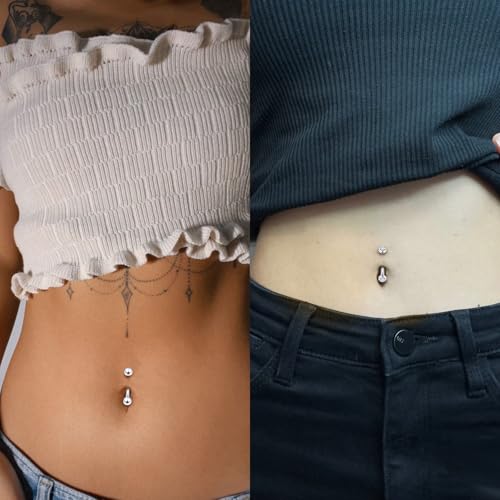 14G Small Belly Button Ring Piercing Jewelry 316L Stainless Surgical Steel Tiny Internally Threaded Navel Rings Belly Button Ring Piercing Jewelry for Women 14 Gauge Hypoallergenic - color: Silver-6MM Bar-Clear CZ