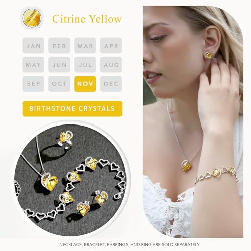 Infinity Love Heart Stud Earrings for Women, Birthstone and Healing Stone, Gifts for Mom, Wife, and Her, Silver Plated - color: 11b-November-Healing Stone for Happiness-Citrine Yellow