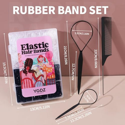 YGDZ Elastic Hair Ties, 1500 PCS Clear Rubber Bands for Hair, Black Hair Ties, Mini Elastics Bands, Ponytail Holders, Christmas Stuffers Xmas Gift, Hair Accessories for Girl, Toddler, Kids, Women - color: Clear & Black