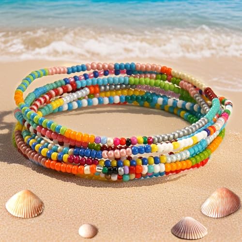 Gold Seed Beaded Stack Bracelets for Women,Handmade Stackable Stretch Colorful Ball Fall Jewelry Friendship Accessories Gift - color: rainbow