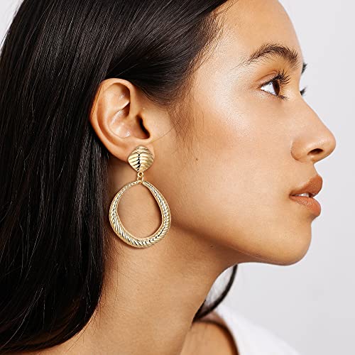 FANZE 2-3 Pairs Clip on Earrings Drop Earrings Set,Big Matte Gold Earrings Statement Earrings Jewelry Gift for Women - color: Set-4