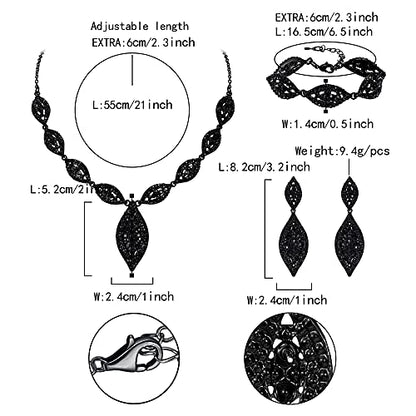 Flyonce Wedding Jewelry Set Rhinestone Crystal Bridal Leaf Necklace Drop Dangle Chandelier Earrings Sets for Women - color: Black Black-Tone