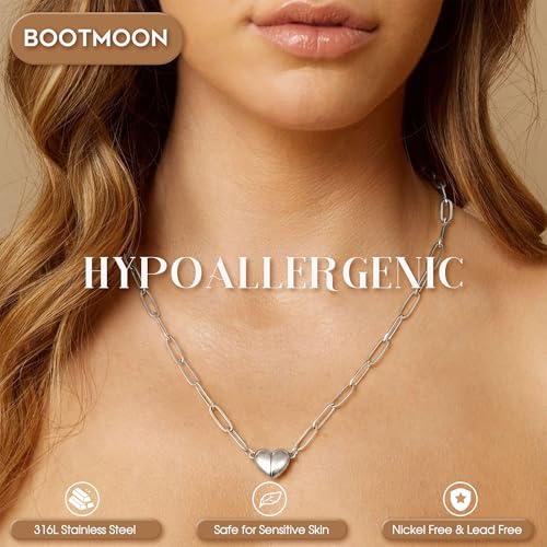 Magnetic Heart Necklaces for Women : 14K Gold Plated 316L Surgical Stainless Steel Heart Necklace Dainty Adjustable Paperclip Chain Pendant Necklace Jewelry Gifts Trendy Non Tarnish - color: Silver
