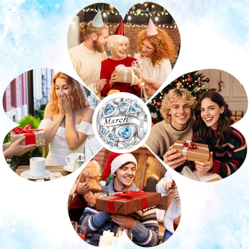 HappyStar 925 Sterling Silver Four Leaf Clover Bead Charm with Cubic Zirconia Birthstone Charms for Bracelets Dangle Pendant Compatible Pandora Bracelets Lucky Charm Birthday Gift - color: 3-March Birthstone Bead