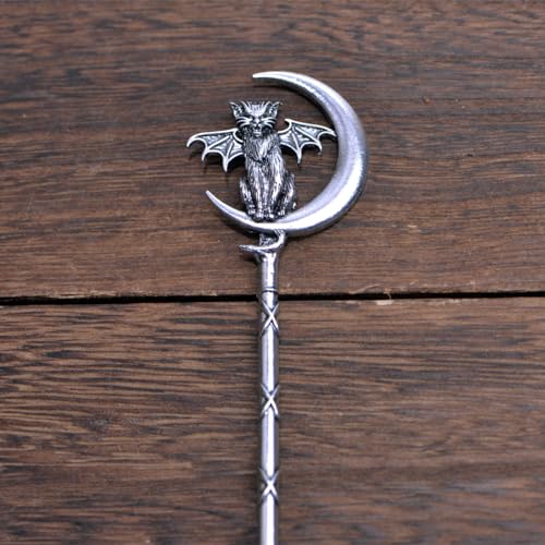 2PCS Retro Moon Crescent Cat Hair Sticks – Gothic Hair Pins for Women, Perfect for Halloween & Thick Hair Styling (QHZB) - color: QHZB