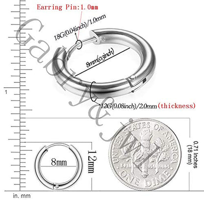 316L Surgical Stainless Steel Huggie Hoop Earrings 6mm 8mm 10mm 11mm 12mm 14mm Hypoallergenic Earrings Hoop Cartilage Helix Lobes Hinged Sleeper Earrings For Men Women - style: B02: 8mm Silver(THK 2.0mm)