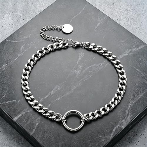 Stainless Steel O Ring Choker Necklace for Women Men Chunky Cuban Chain Collar Punk Statement Jewelry Gift for Edgy Streetwear & Aesthetic Outfits - color: 1 Ring