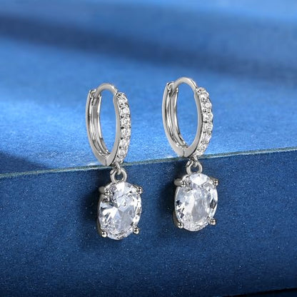 2-4 Pairs Dangle Drop Earrings for Women, 18K Gold Plated Cubic Zirconia Drop Dangle Huggie Hoop Earrings CZ Teardrop Hypoallergenic Jewelry - color: CZ White Gold 2
