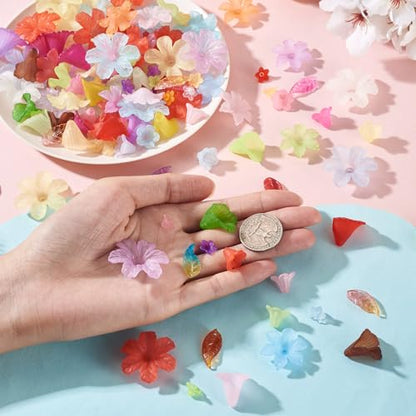 230Pcs Frosted Flower Beads Caps Leaf Acrylic Beads Kit Bell Trumpet Floral Bead Caps Bead Charms Flower Jewelry for DIY Handmade Crafts Jewelry Making Supplies - color: Mixed Flowers