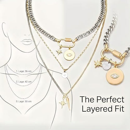 3 Pcs Layered Necklaces for Women, Stackable Statement Jewelry | Trendy stackable jewelry set! 3 separate lightweight chains. Perfect statement gift for women to elevate any daily outfits. - color: Mixed Metal (Silver & Gold)