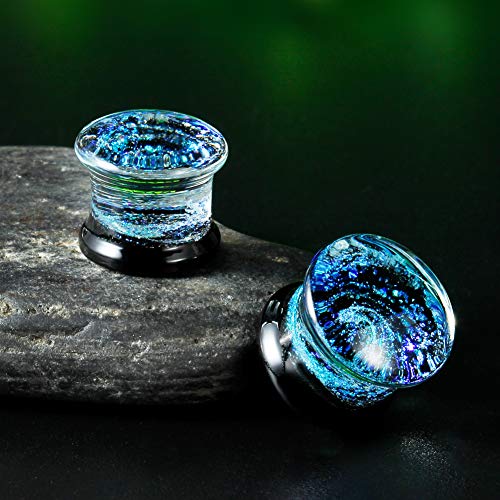 COOEAR Glass Plugs And Tunnels Galaxy Piercing Flared Expander Stretchers Pair Gift Packed Jewelry Size 2g(6mm) to 1 Inch(25mm). - size: 22 mm