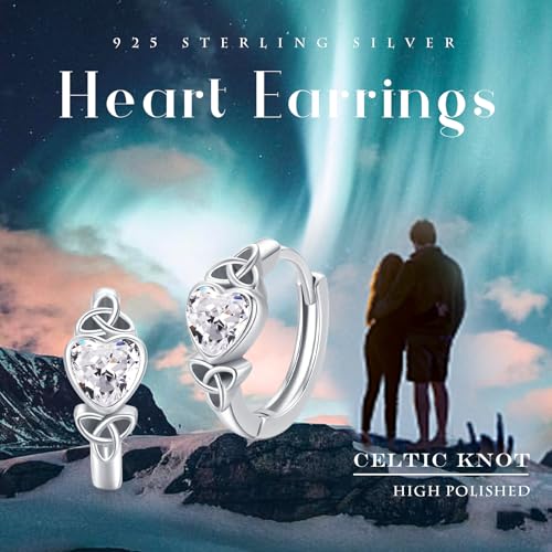 Celtic Knot Earrings Heart Hoops S925 Sterling Silver Irish Earrings Cartilage Hoop Earrings Small Hoop Earrings for Women - style: 0964F