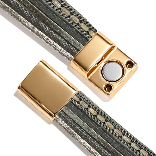 Wrapped Bracelets for Women,Leather Boho Bracelets for Women - color: Stone-Grey