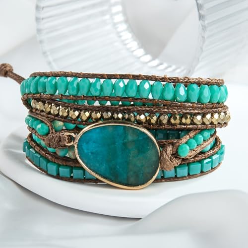 Women Wrap Bracelet Boho Natural Jasper Crystal Stone Beads Strand Bracelets - color: Style 14-Green #2