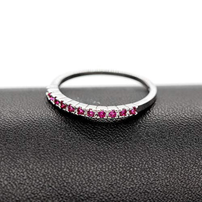 Uloveido Platinum Plated CZ Simulated Diamond Stack Eternity Band Ring J029 - color: Red