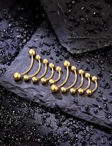 20G 16G 14G 12G Eyebrow Ring Piercing Jewelry Surgical Steel Vertical Labret Lip Ring Rook Daith Earrings Navel Small Tiny Belly Button Ring Piercing Jewelry for Women Men Silver Black Gold - color: Gold, size: 20G