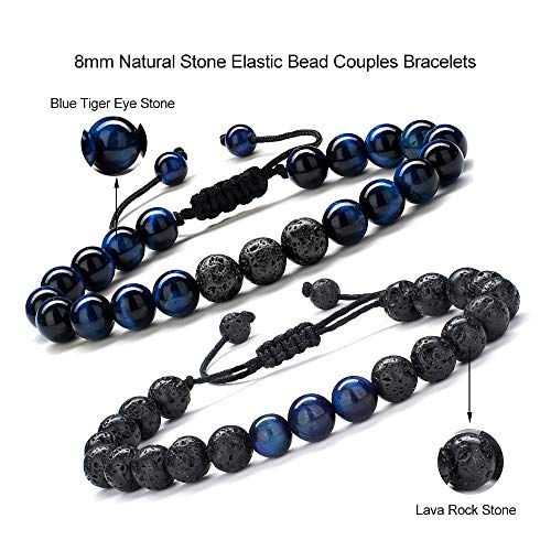 M MOOHAM Mens Bracelet - Beaded Natural Stone 8mm Tiger Eye Matte Agate Lava Rock Bracelets for Men Teen Boys Grandpa Dad Birthday Gifts Jewelry - style: Blue Tiger Eye&Lava Rock Bracelets