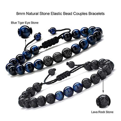M MOOHAM Mens Bracelet - Beaded Natural Stone 8mm Tiger Eye Matte Agate Lava Rock Bracelets for Men Teen Boys Grandpa Dad Birthday Gifts Jewelry - style: Blue Tiger Eye&Lava Rock Bracelets