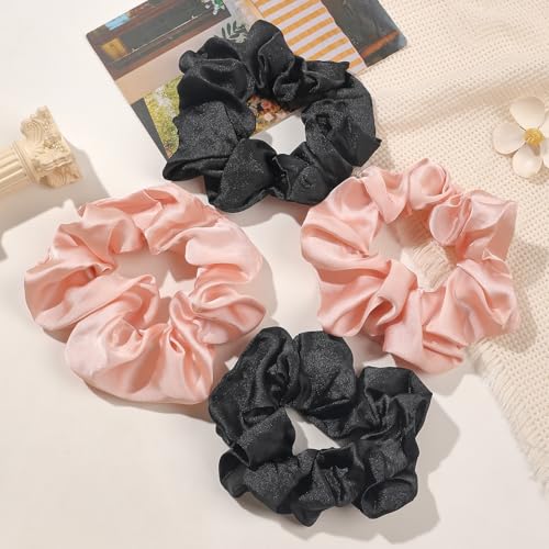 Hair Scrunchies for Women - Hair Ties No Damage Both for Thick Hair or Thin Hair Curl Hair No Crease Scrunchies Ponytail Holder No Hurt Your Hair - color: Black Brown Light pink Gray