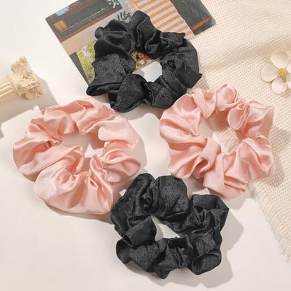 Hair Scrunchies for Women - Hair Ties No Damage Both for Thick Hair or Thin Hair Curl Hair No Crease Scrunchies Ponytail Holder No Hurt Your Hair - color: Black Brown Light pink Gray