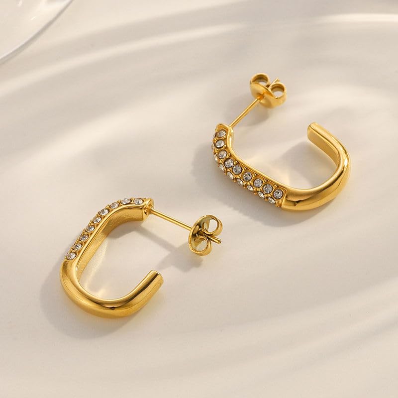 18K Gold Plated Stainless Steel Statement Earrings for Women - Trendy Hoops with Cubic Zirconia - Lightweight Non-Tarnish Waterproof Fashion Jewelry Gift - style: Cubic Zirconia Hoop Earrings
