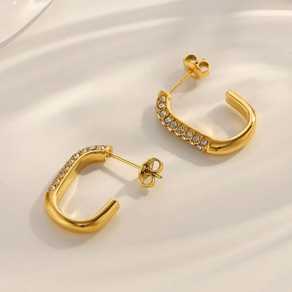 18K Gold Plated Stainless Steel Statement Earrings for Women - Trendy Hoops with Cubic Zirconia - Lightweight Non-Tarnish Waterproof Fashion Jewelry Gift - style: Cubic Zirconia Hoop Earrings
