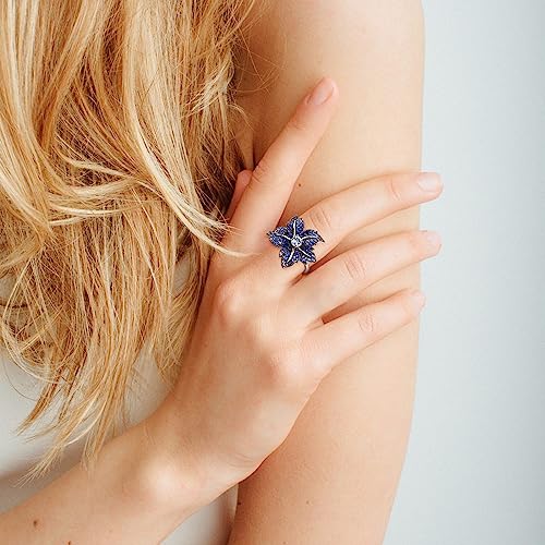 Santuzza Sterling Silver Gemstone Flower Ring for Women - color: [A]Lily-Blue