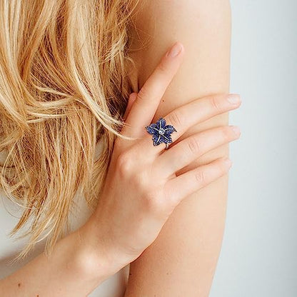 Santuzza Sterling Silver Gemstone Flower Ring for Women - color: [A]Lily-Blue