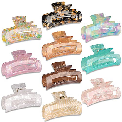 Magicsky 10 Pcs Resin Hair Claw Clips For Women Thick Thin Hair Updos, Long | Acrylic Celluloid Large Claw Clip, Mermaid Pearlescent/Sweet Pink/Marble Pattern, Strong Hold 90s Cute Girls Hair Accessories - color: Multicolor B