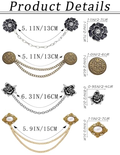 Vintage Sweater Cardigan Shawl Chain Clips Swirl Cape Cloak Collar Clasp Pin Retro Shirt Dress Lapel Brooch Pins Rose Flower Leaf Pearl Heart Rhinestone Renaissance Brooch Clip For Women Men - style: Vintage