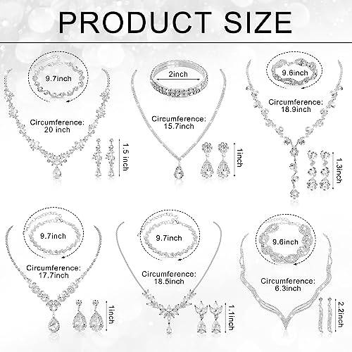 Jexine 6 Sets Silver Jewelry Set for Women Wedding Silver Crystal Rhinestone Necklace Earrings Bracelet for Bride Bridal Bridesmaid - style: Elegant Style