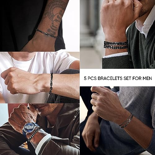 VNOX 5/7 Pcs Chain Bracelet for Men Women - Sturdy Stainless Steel Curb Width Cuban Link Chain Bracelet Set for Men Women,6.5/7/7.4/8.2/9 Inches - style: Black Link 1