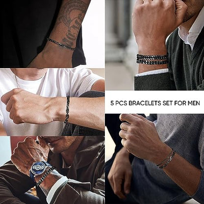 VNOX 5/7 Pcs Chain Bracelet for Men Women - Sturdy Stainless Steel Curb Width Cuban Link Chain Bracelet Set for Men Women,6.5/7/7.4/8.2/9 Inches - style: Black Link 1