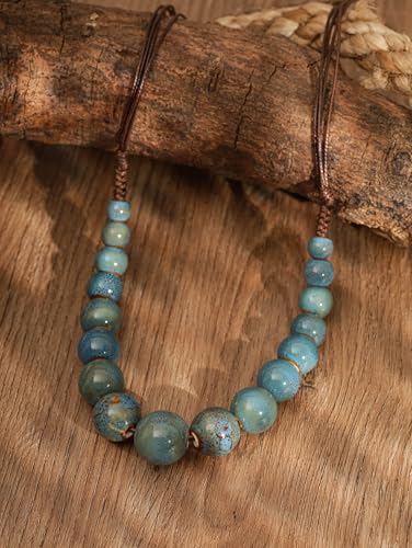 MINACHI Hippie Boho Colorful Ceramic Round Beads Strand Necklace, Bohemian Fashion Statement Jewelry Gift for Women - color: S03