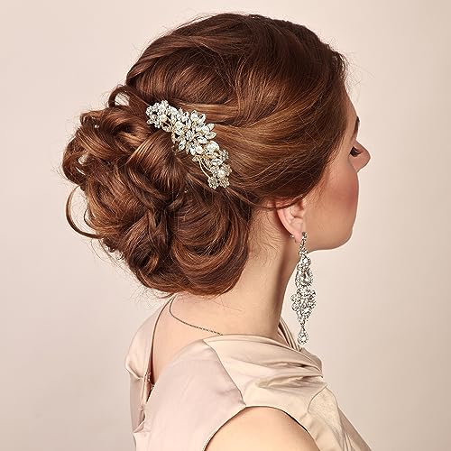 Rose Gold Wedding Hair Comb With Pearls and Crystals Wedding Hair Accessories Bridal Headpiece Or For Parties (Gold) - color: Gold