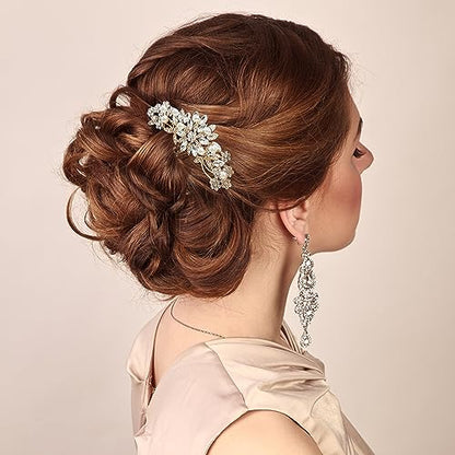 Rose Gold Wedding Hair Comb With Pearls and Crystals Wedding Hair Accessories Bridal Headpiece Or For Parties (Gold) - color: Gold