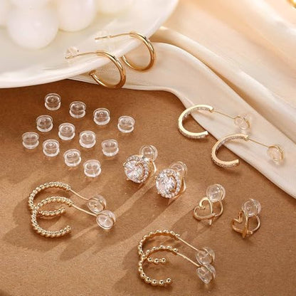 Sanfenly Clip On Earrings for Women 14K Gold Plated Non Pierced Gold Clip On Hoops Earrings Small Cute Chunky CZ Heart Adjustable No Piercing Earring Hypoallergenic Fake Earrings Set（12 Pcs Gold/Silver）