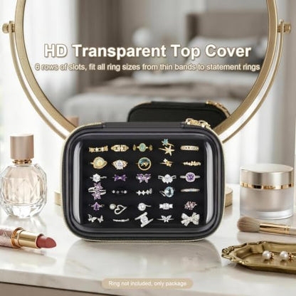 PAIYULE Ring Organizer Box with Clear Top for 30+ Pcs, 6-Row Velvet Display | 6-Row Velvet Insert, Holds 30+ Rings, EVA Hard Shell, Case Only, For Vanity Display & Travel, Black - color: Black