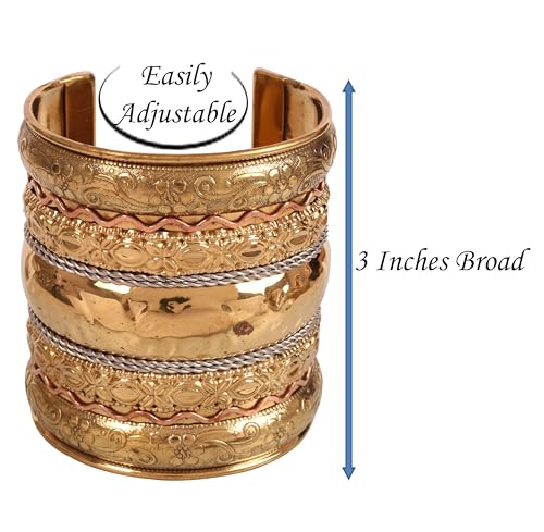 Touchstone Indian Bollywood Handcrafted Slip In Easy To Wear Stylish Wrist Enhancer Designer Broad Jewelry Cuff Bracelet For Women and Men. - style: Broad Convex