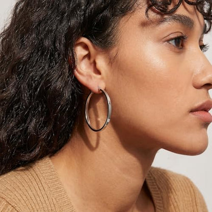 RoseJeopal 925 Sterling Silver Flat Hoop Earrings for Women 20/30/40/50MM | 14K White Gold Plated, Hypoallergenic, Lightweight, Flat Hoop, Jewelry Gift - color: Silver-40MM