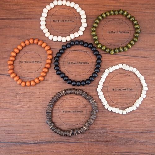 5 Pieces, Womens ans Mens Wooden Bead Bracelets Set, Multi-Color Wood Beads, Bohemian Style Stretch Bracelets