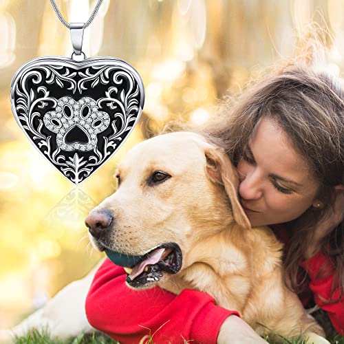 Fanery Sue Personalized Pet Locket Picture Necklace,Dog Cat Memory Gift | Custom Engraved Heart Photo Lockets Necklaces,Dog Cat Sympathy Memorial Jewelry for Women Men - color: Sliver, style: Pawprint