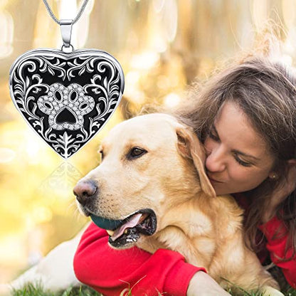 Fanery Sue Personalized Pet Locket Picture Necklace,Dog Cat Memory Gift | Custom Engraved Heart Photo Lockets Necklaces,Dog Cat Sympathy Memorial Jewelry for Women Men - color: Sliver, style: Pawprint