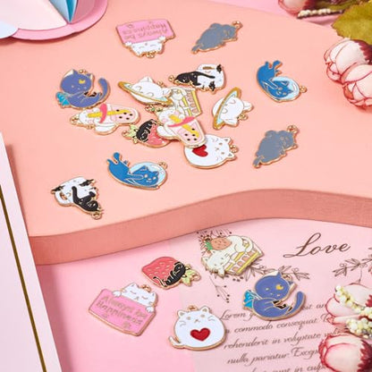 Enamel Cat Charms Alloy Enamel Pendants Cute Animal Pendants Lovely Cute Kitty Charm for Bracelet DIY Necklace Earrings Keychain Dangle Craft Jewelry Making - style: Snack Cat