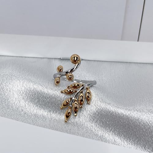 OIDIMS Leaf Statement Rings for Women Stainless Steel Gold-Tone Plated Adjustable Open Finger Band Fashion Plant Branch Leaves Wrap Thumb Ring Boho Stylish Daily Wear Holiday Fashion Jewelry - color: 2-Tone