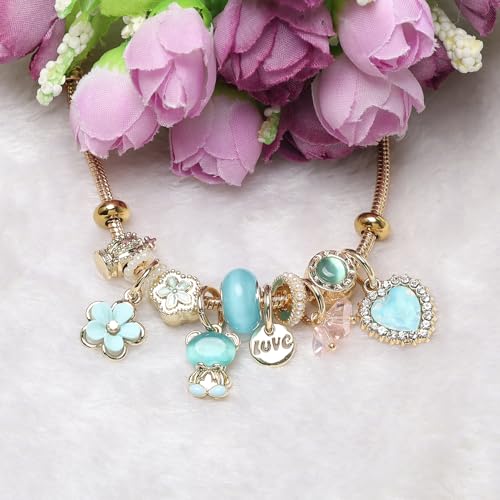 DS Charm Bracelets for teen girls exquisite cute cartoon friendship bracelet Gold Stainless Steel Bangle birthday Gift box Adjustable little girls kids jewelry holiday gifts - style: GOLD-4