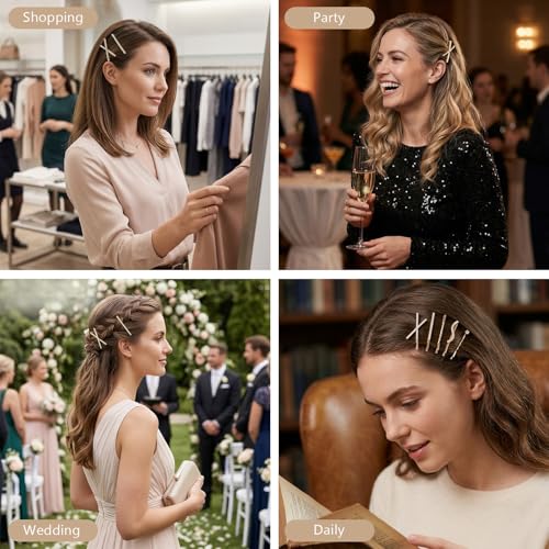 Nogeqi 16PCS Rhinestone Bobby Pins, Decorative Rhinestone Hair Clips, Elegant Metal Crystal Diamond Hair Pins for Women Girls Bridal Wedding Party Accessories (Gold)