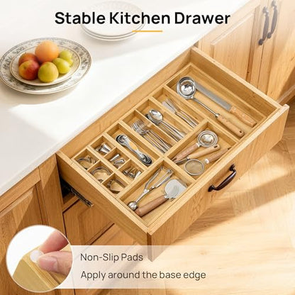 Vtopmart Bamboo Drawer Organizer Boxes - Set of 7 Multi-purpose Wooden Storage Dividers for Kitchen, Bathroom, Office, Desk, Makeup, Jewelry & More, Non-Slip Junk Drawer Organizer Trays for Storage - style: 7 Boxes