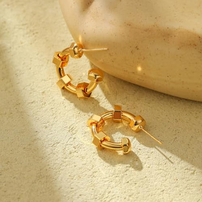 Women Hoop Earrings Lightweight 18K Gold Plated Chunky Hoops Earring Daily Jewelry - style: Hoops 10